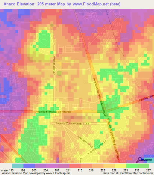 Anaco,Venezuela Elevation Map