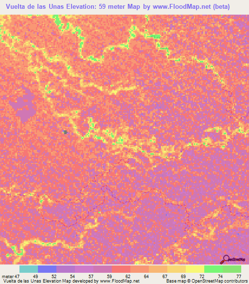 Vuelta de las Unas,Venezuela Elevation Map