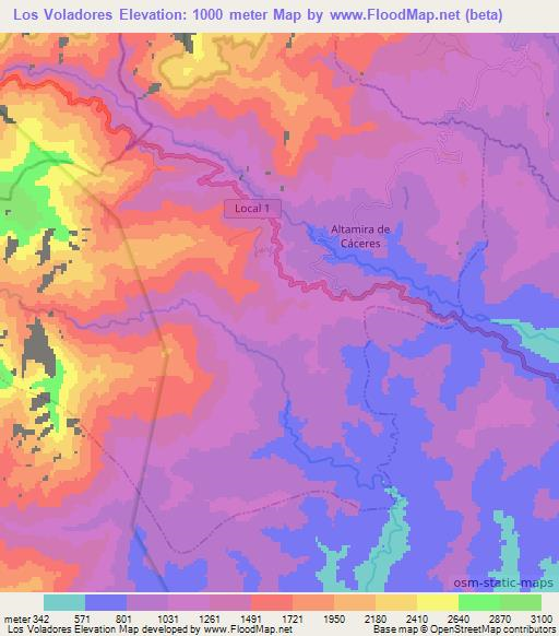 Los Voladores,Venezuela Elevation Map