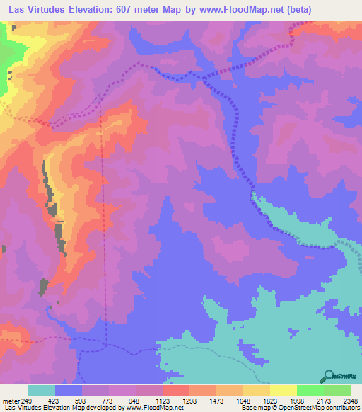 Las Virtudes,Venezuela Elevation Map