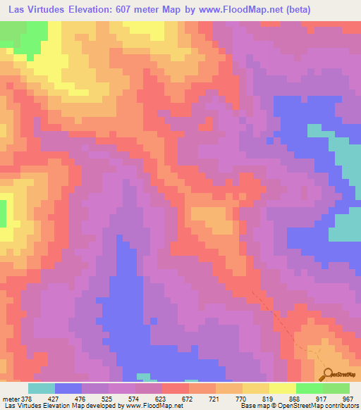 Las Virtudes,Venezuela Elevation Map