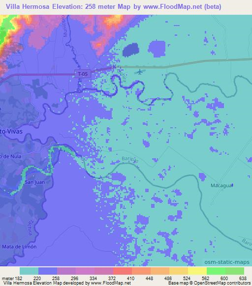 Villa Hermosa,Venezuela Elevation Map