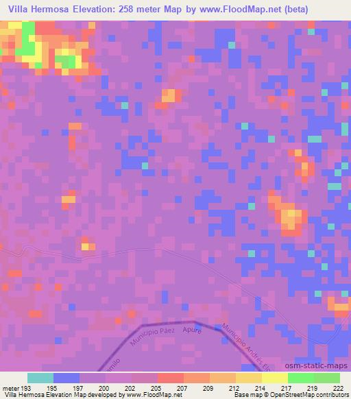 Villa Hermosa,Venezuela Elevation Map