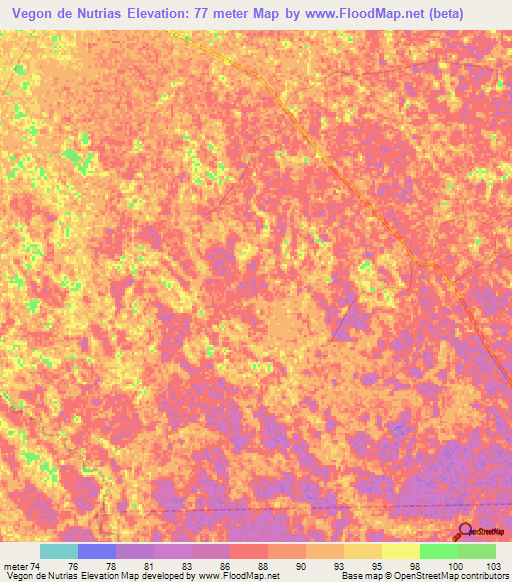 Vegon de Nutrias,Venezuela Elevation Map