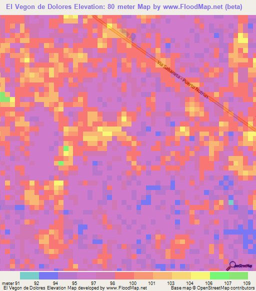 El Vegon de Dolores,Venezuela Elevation Map
