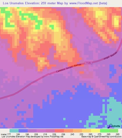 Los Urumales,Venezuela Elevation Map