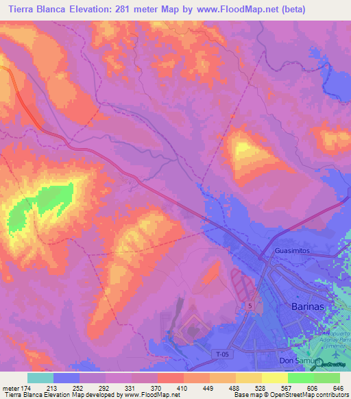Tierra Blanca,Venezuela Elevation Map