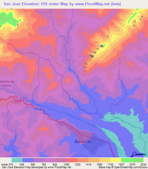 San Jose,Venezuela Elevation Map