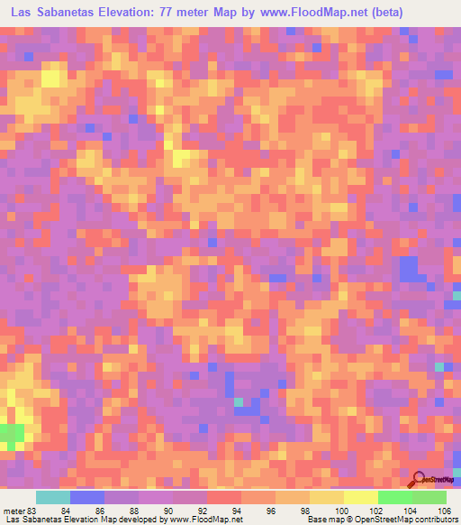 Las Sabanetas,Venezuela Elevation Map