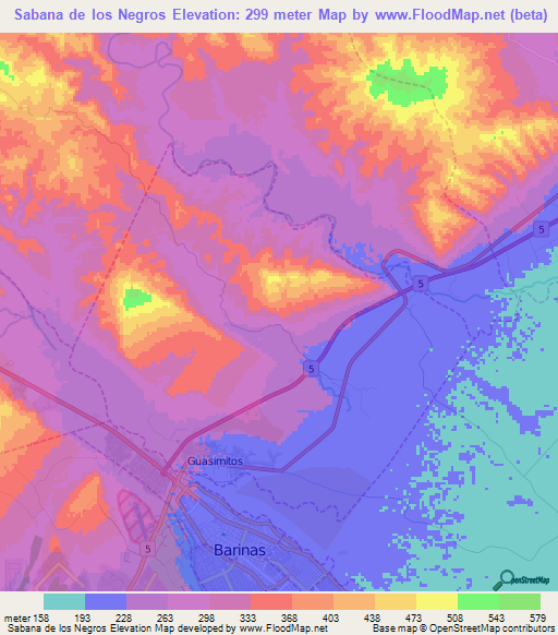 Sabana de los Negros,Venezuela Elevation Map