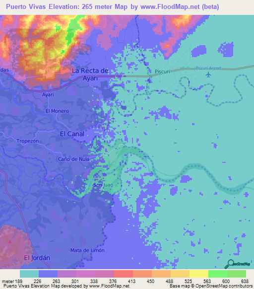 Puerto Vivas,Venezuela Elevation Map
