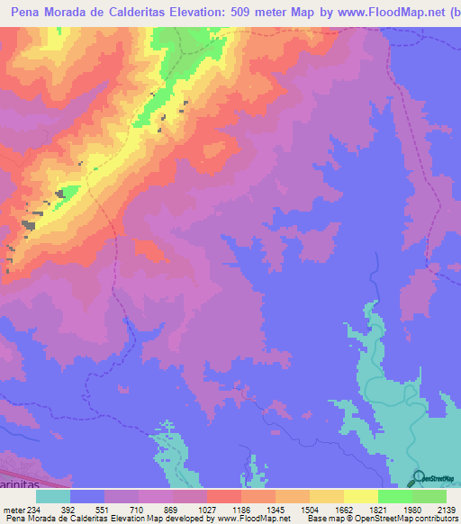 Pena Morada de Calderitas,Venezuela Elevation Map