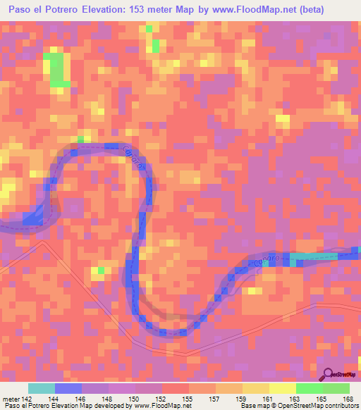 Paso el Potrero,Venezuela Elevation Map