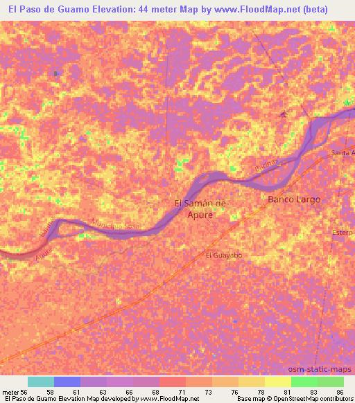 El Paso de Guamo,Venezuela Elevation Map