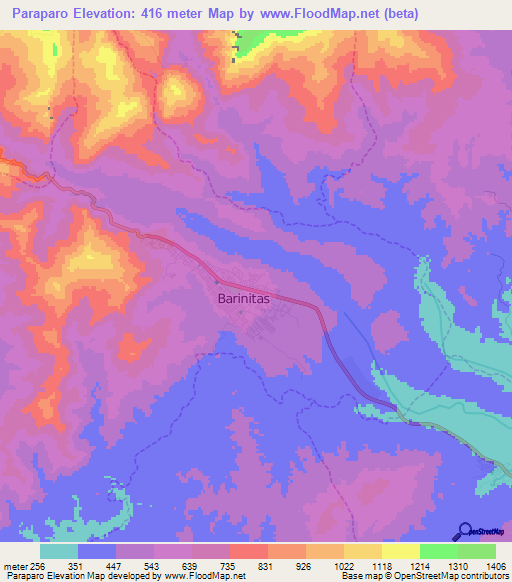 Paraparo,Venezuela Elevation Map
