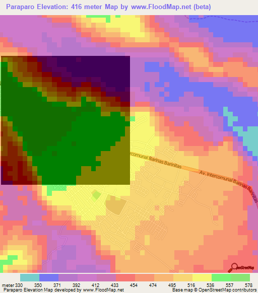 Paraparo,Venezuela Elevation Map