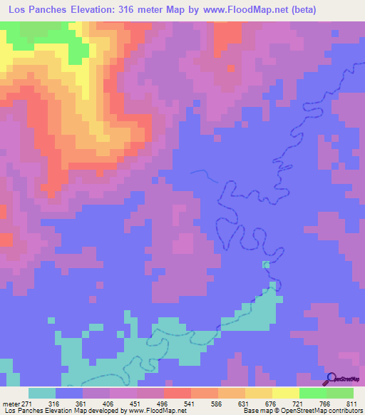 Los Panches,Venezuela Elevation Map