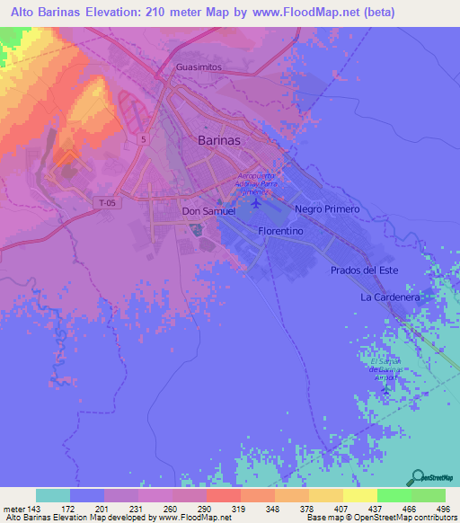 Alto Barinas,Venezuela Elevation Map