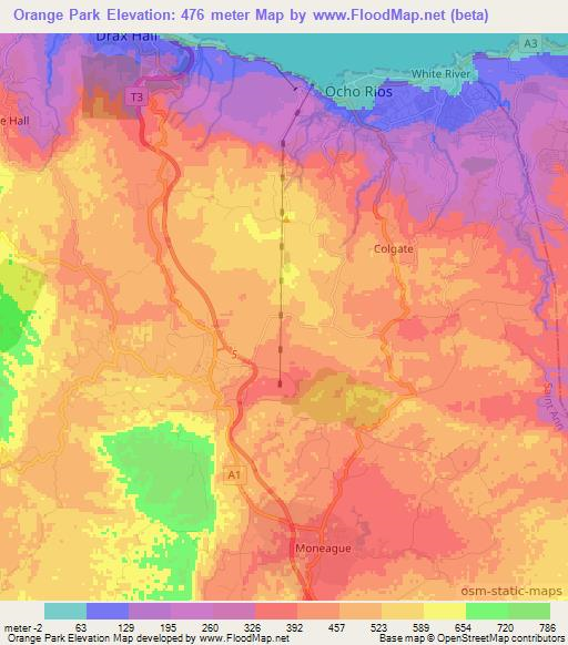 Orange Park,Jamaica Elevation Map