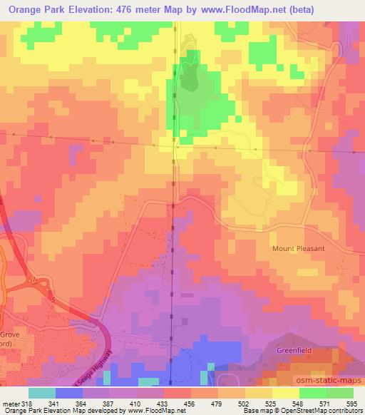 Orange Park,Jamaica Elevation Map