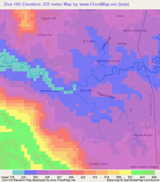 Zion Hill,Jamaica Elevation Map
