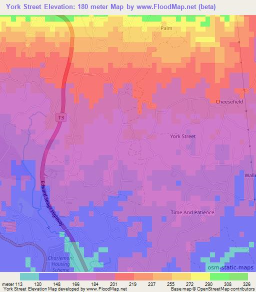 York Street,Jamaica Elevation Map