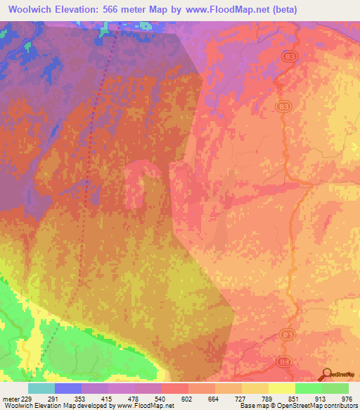 Woolwich,Jamaica Elevation Map