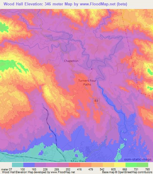 Wood Hall,Jamaica Elevation Map