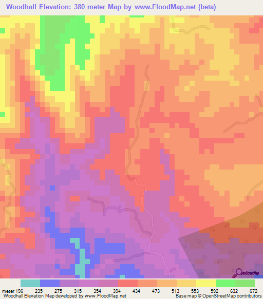 Woodhall,Jamaica Elevation Map