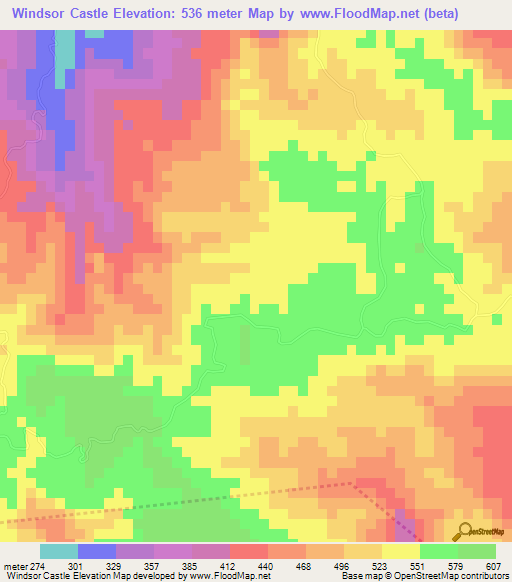 Windsor Castle,Jamaica Elevation Map