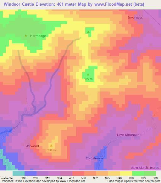 Windsor Castle,Jamaica Elevation Map
