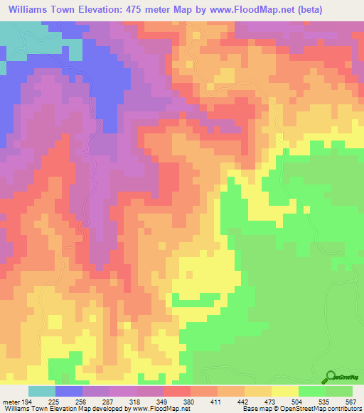 Williams Town,Jamaica Elevation Map
