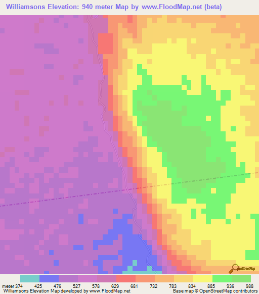 Williamsons,Jamaica Elevation Map