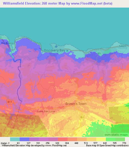 Williamsfield,Jamaica Elevation Map