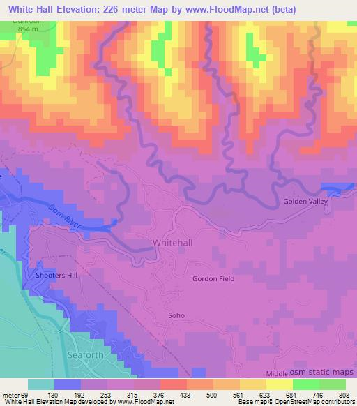 White Hall,Jamaica Elevation Map