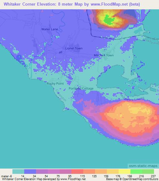 Whitaker Corner,Jamaica Elevation Map