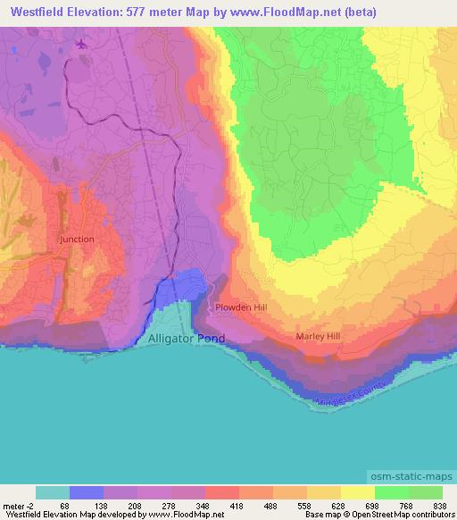 Westfield,Jamaica Elevation Map