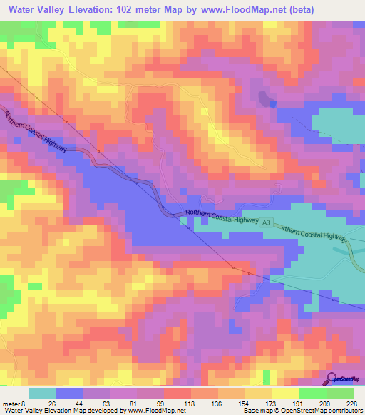 Water Valley,Jamaica Elevation Map