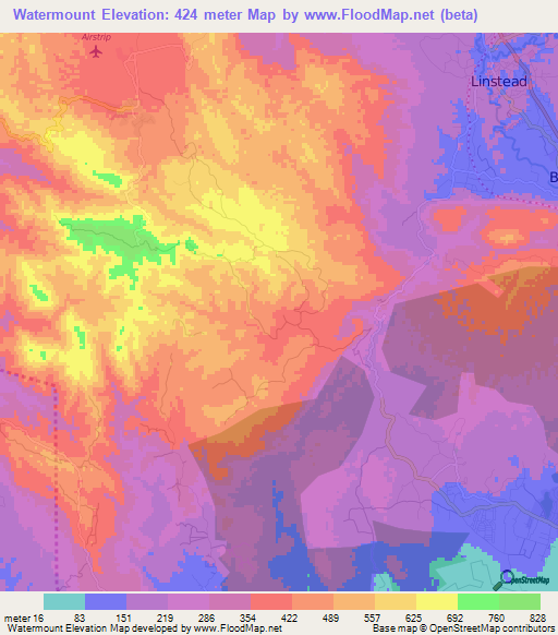 Watermount,Jamaica Elevation Map