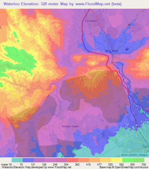 Waterloo,Jamaica Elevation Map