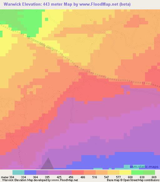 Warwick,Jamaica Elevation Map
