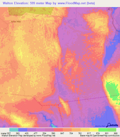 Walton,Jamaica Elevation Map