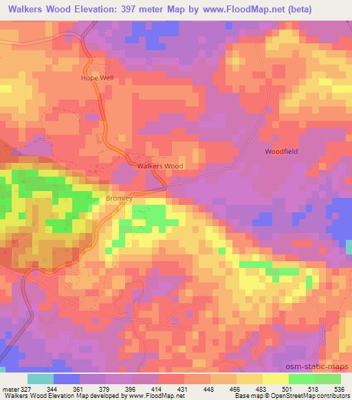 Walkers Wood,Jamaica Elevation Map