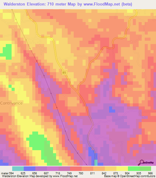 Walderston,Jamaica Elevation Map