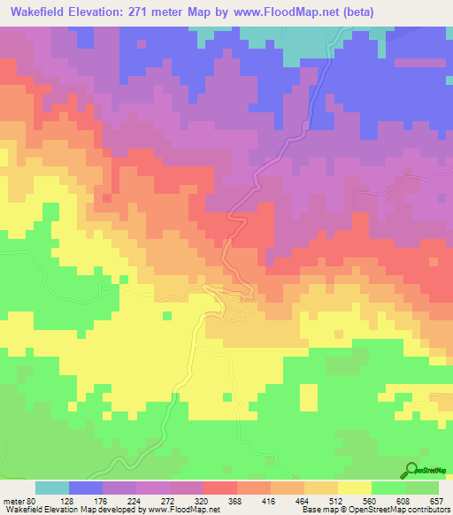 Wakefield,Jamaica Elevation Map