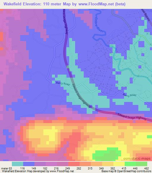 Wakefield,Jamaica Elevation Map