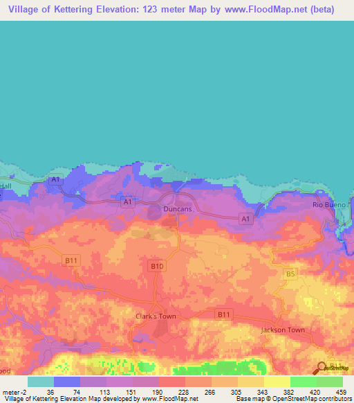 Village of Kettering,Jamaica Elevation Map