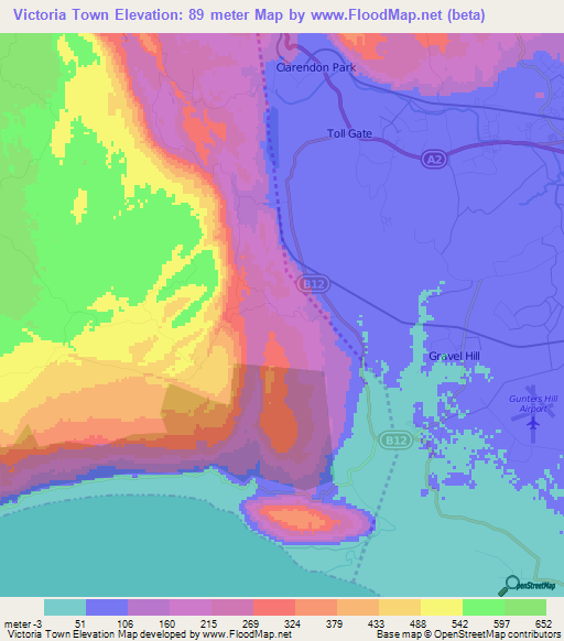 Victoria Town,Jamaica Elevation Map