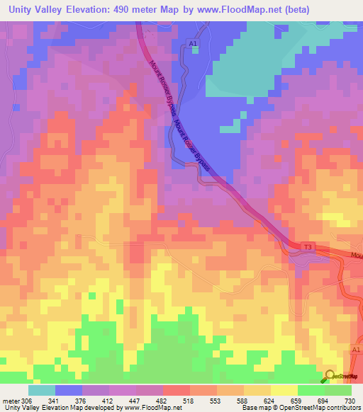Unity Valley,Jamaica Elevation Map