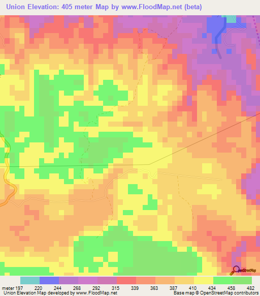 Union,Jamaica Elevation Map